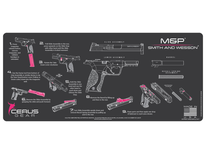 Cerus Gear Gun Mat for Smith & Wesson M&P Instructional Promat Grey Pink