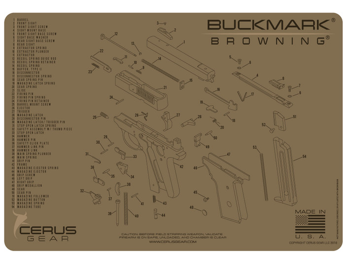 Cerus Gear Pistol Mat for Browning Buckmark Promat Schematic Coyote Brown