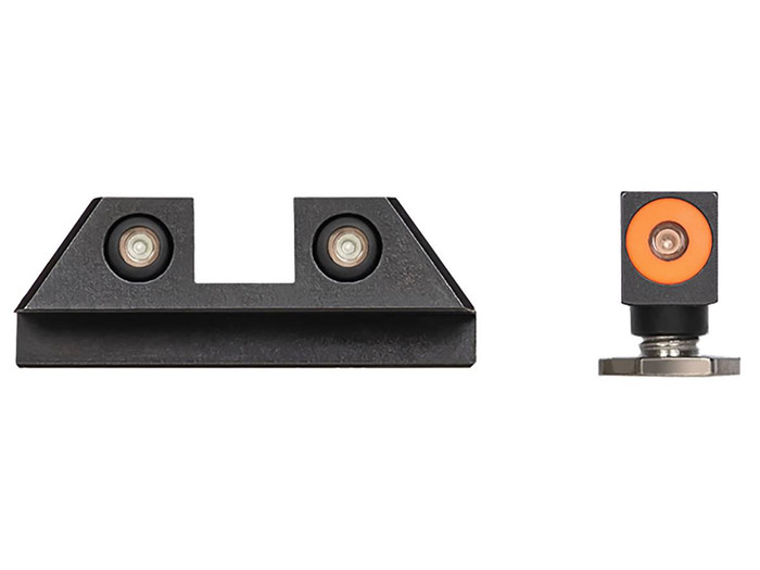 Night Fision Sight Set For Glock Slimline, 42 43 & 43X Models Square Notch With Orange Outline and Green Tritium - Unassembled Kit