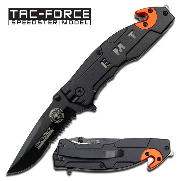 Tac Force TF-723EM Taschenmesser – Mit Gürtelclip, Glasbrecher & Sitzgurtschneider, Schwarz