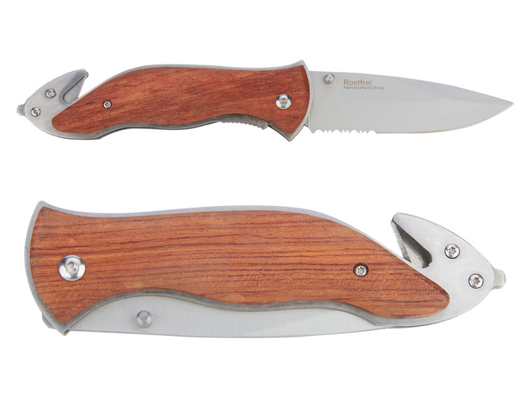 Rostfrei 3.5" Manual Folding Pocket Knife 138 Glass Breaker Belt Cutter - Blade Open and Closed
