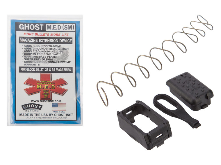 Ghost Plus 3 Magazine Plate for Glock GEN 1-5 models 26, 27, 33, 39 - Product with Packaging