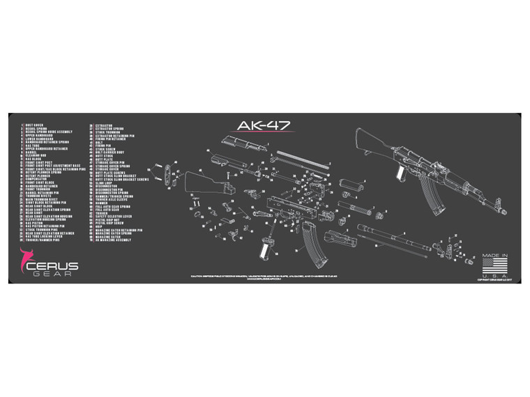 Cerus Gear Gun Mat for AK-47 Rifle Schematic Promat Grey Pink