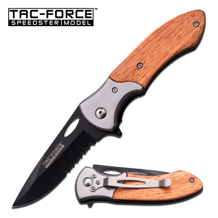 TAC-FORCE TF-876 Spring Assisted Folding Pocket Knife Wooden Handle