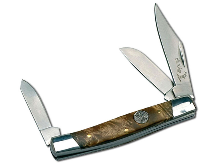 Elkridge Stockman Gentleman's Folding Knife Burl Wood 3 Bladed Knife ER-043BW