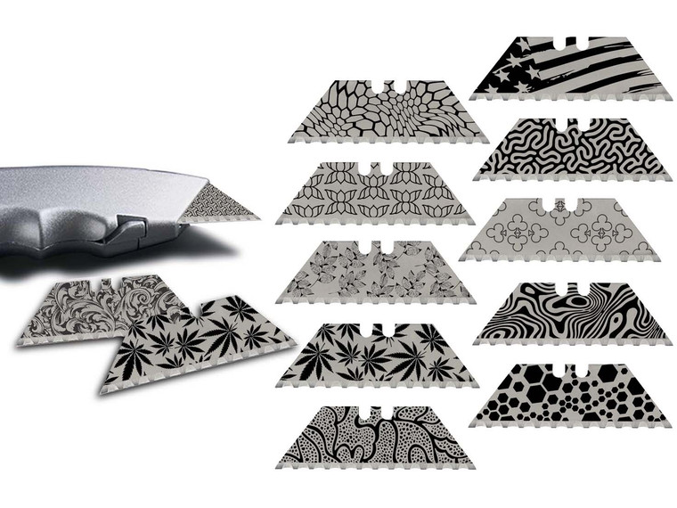 NDZ Serrated Custom Laser Engraved Utility Knife Blades - Multiple Designs