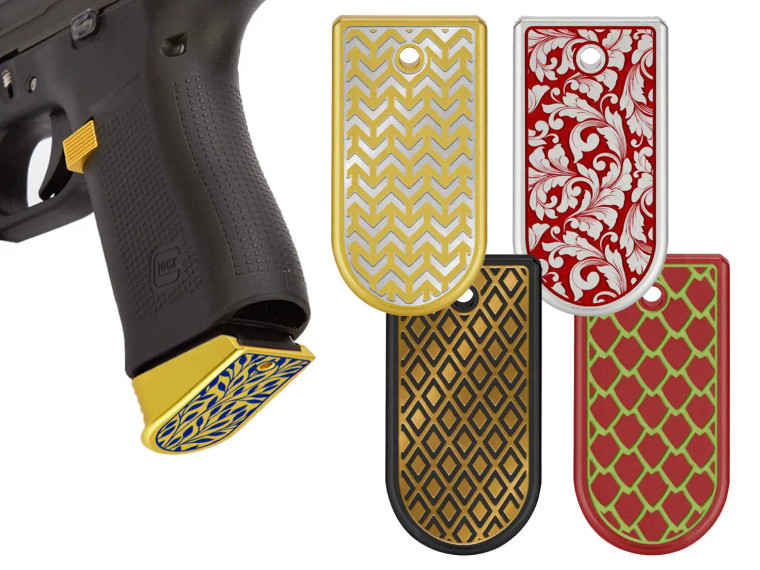 NDZ for Glock 43X, 48 Magazine Floor Plate with Finger Extension, Engraved Patterns - Multiple Variations