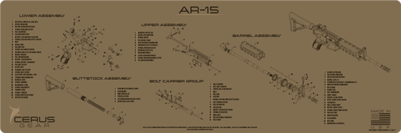 Cerus Gear Gun Mat for AR-15 Rifle Schematic Promat Coyote Brown