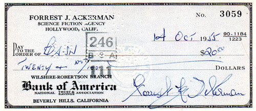 FORREST J ACKERMAN (To Cash 3059) - Canceled Check FORREST J ACKERMAN (To Cash 3059) - Canceled Check