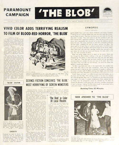 BLOB, THE (1958) - Original 1958 Pressbook
