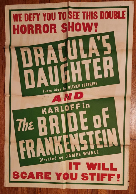 DRACULA'S DAUGHTER/BRIDE OF FRANKENSTEIN Double Feature (1936) - One Sheet Original Theater Poster