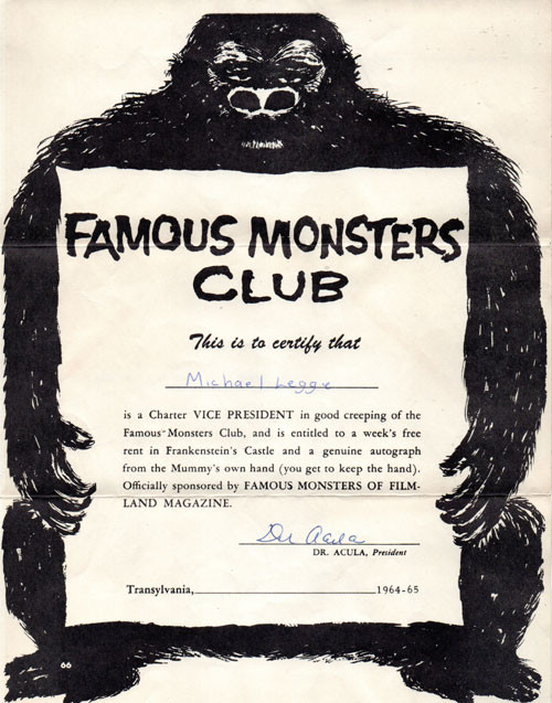 FAMOUS MONSTERS CLUB (From 1965!) - Super Collectible