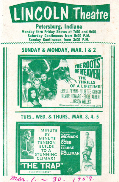 LINCOLN THEATER (March 1959) - Vintage Tri-fold Promo Ad