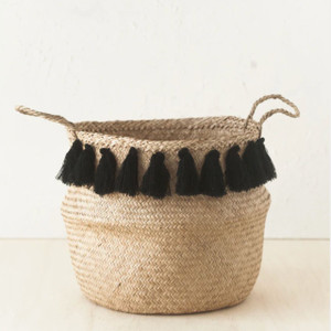 nursery storage basket with black tassels and handles nursery storage basket with black tassels and handles