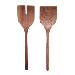Close-up of handcrafted walnut salad servers, showcasing the rich grain and smooth finish of the American walnut wood. Close-up of handcrafted walnut salad servers, showcasing the rich grain and smooth finish of the American walnut wood.