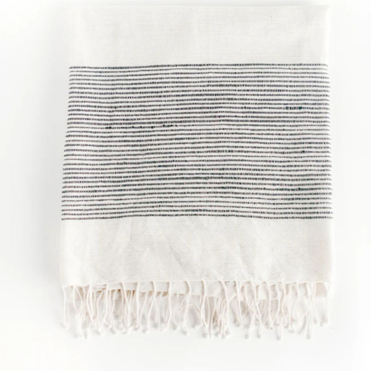 cotton throw for sofa white with blue stripes