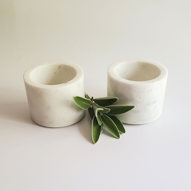 white marble pinch pots for spices