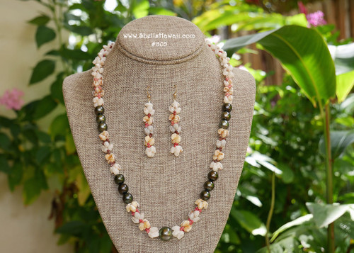 Tahitian pearls & Niihau shell lei #805 Tahitian pearls & Niihau shell lei #805