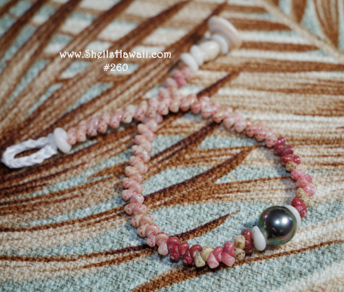 7.5" multi color Kahelelani shells & Tahitian pearl bracelet #260