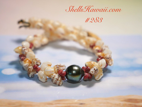 7½" Momi & Kahelelani Shell Bracelet – Kipona Style with Peacock Tahitian Pearl Centerpiece #283 7½" Momi & Kahelelani Shell Bracelet – Kipona Style with Peacock Tahitian Pearl Centerpiece #283