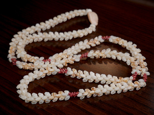 37"  Niihau shell lei made of white, yellow Momi, red burgundy Kahelelani kipona style shell lei. Made with 100% shells from Niihau  #938 37"  Niihau shell lei made of white, yellow Momi, red burgundy Kahelelani kipona style shell lei. Made with 100% shells from Niihau  #938