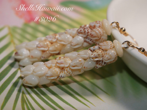 1 3/4" white, yellow, blue, black spotted, brown spotted Momi four strands poepoe style shell earrings #3026 1 3/4" white, yellow, blue, black spotted, brown spotted Momi four strands poepoe style shell earrings #3026