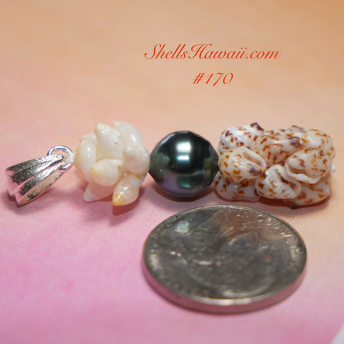 18" Hawaiian pineapple pendant made of ōnikiniki ‘āhiehie Momi, Laiki shells & Tahitian pearl pendant/necklace #170 18" Hawaiian pineapple pendant made of ōnikiniki ‘āhiehie Momi, Laiki shells & Tahitian pearl pendant/necklace #170