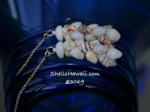 NIER_3069
1. Niʻihau shell threader earrings multicolor momi shells pikake style, lightweight Hawaiian shell jewelry gift, long gold filled earrings