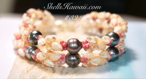 7 1/4" Momi, pink Kahelelani & Tahitian pearl double strand bracelet