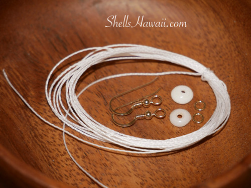 Complete Niihau shell kit—100 pcs pre-poked Momi shells in Pikake style, with thread, Puka shells and 14K gold hooks for jewelry making