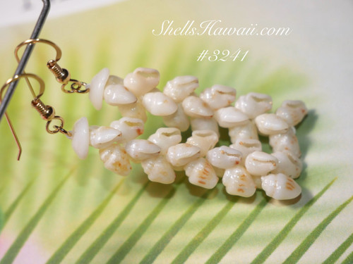 1 3/4" Niihau shell earrings made of Momi shells design in pikake style #3241