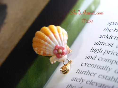 White, yellow, and pink Hawaiian sunrise shell pendant with authentic Niʻihau shells and Kahelelani flower accent