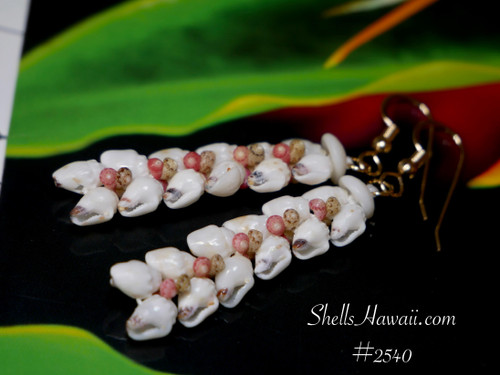 1 5/8" Niihau heliconia flower style shell earrings #2540