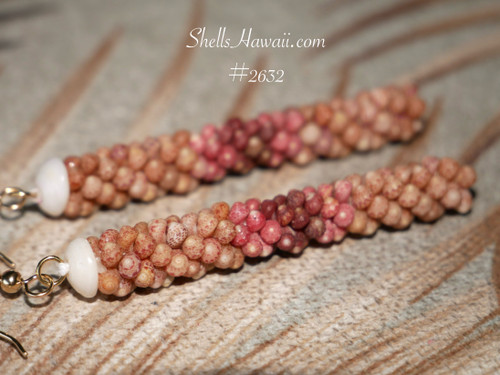 Alt: Handcrafted 14K gold-filled earrings made with genuine Kauaʻi Kahelelani shells — brown, pink, and burgundy matte finish
