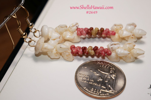 Handmade Niʻihau shell earrings featuring Momi and Kahelelani shells, lightweight Hawaiian beach style jewelry