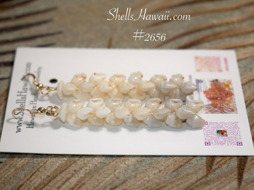 Pikake style Niʻihau shell earrings with genuine Momi shells, handmade Hawaiian shell jewelry inspired by island tradition