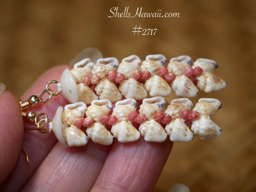 Handmade Niʻihau shell Heleconia earrings momi and kahelelani shell floral design