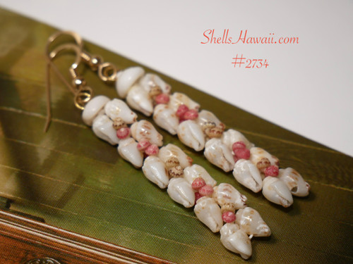 nier_2734
Niʻihau shell Heleconia style earrings with off white Momi shells and green and pink Kahelelani shells Hawaiian seashell jewelry