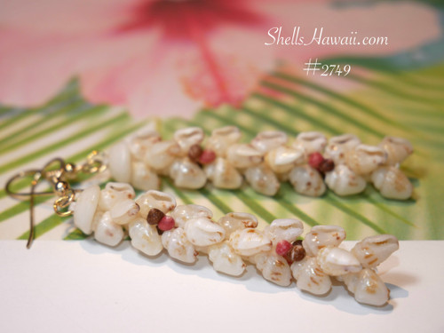 Authentic Niʻihau shell Kipona style earrings 2 1/4 inch handmade Hawaiian shell jewelry with Momi shells and colorful Kahelelani shells ShellsHawaii