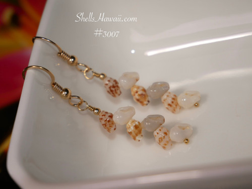 nier_3007
dainty Niʻihau shell earrings momi shell drop earrings Hawaiian island gift jewelry brown spotted blue yellow tones