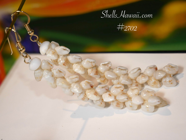 Authentic Niʻihau Pikake style earrings with Momi shells, handmade Hawaiian shell jewelry