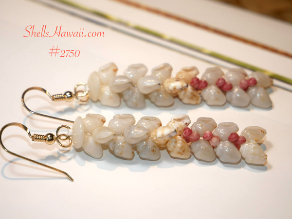 nier_2750
Niihau shell Kipona style earrings with momi shells showing light blue uliuli and yellow lenalena tones with pink flower kahelelani accents Hawaiian seashell jewelry ShellsHawaii