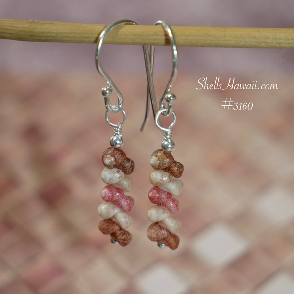 nier_3160
Kahelelani shell earrings hanging on hook showing natural brown chocolate off white and pink shells, lightweight everyday Hawaiian jewelry gift under $100