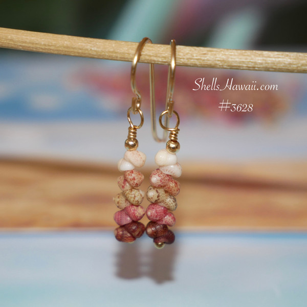 nier_3628
Dainty Hawaiian shell earrings with Kahelelani shells in soft island colors, minimalist drop style with gold filled hooks, tiny colorful seashell earrings gold filled gift for occasions under $100