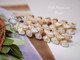 1 5/8″ Niʻihau Momi & Kahelelani Kipona style earrings handcrafted with off-white Momi shells, soft caramel and yellow hues, accented by burgundy and green Kahelelani. Warm, organic cluster design.