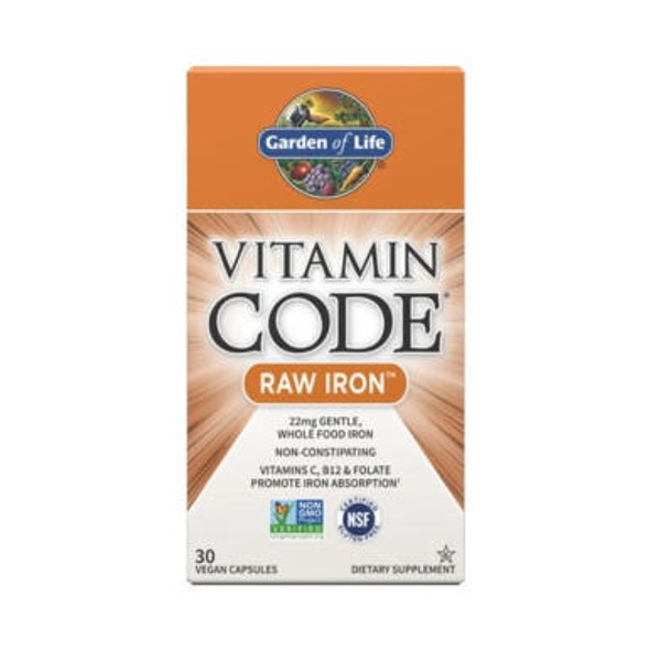  Garden of Life Vitamin Code Raw Iron 30 Vege Capsules 