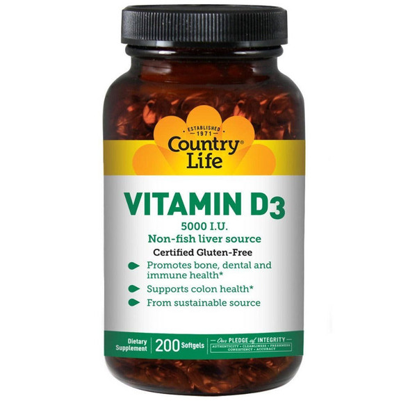  Country Life Vitamin D3 5000IU 200 Gels 