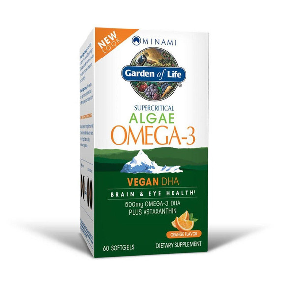 Garden of Life Minami Nutrition SUPERCRITICAL  Algae Omega-3 VeganDHA Orange Flavor 60 Gels 