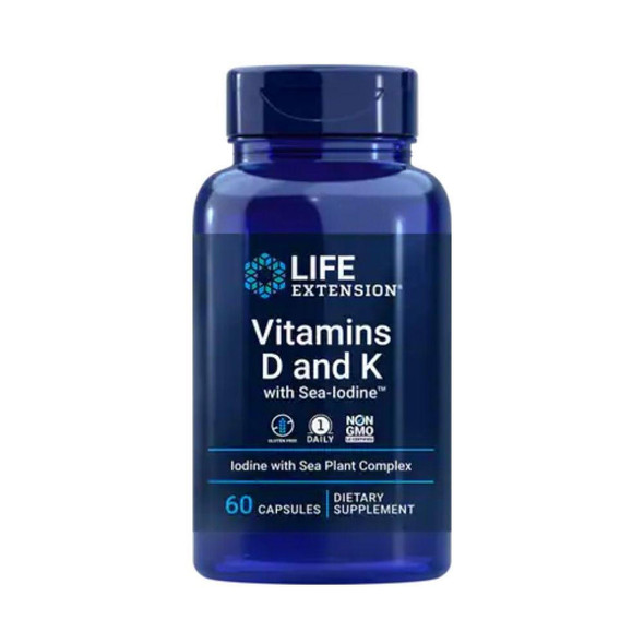  Life Extension Vitamins D and K w/ Sea-Iodine 60 Caps 