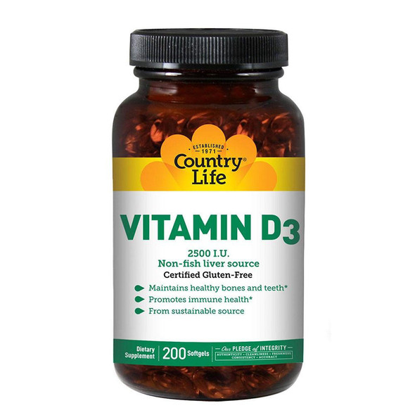  Country Life Vitamin D3 2500IU 200 Soft Gels 